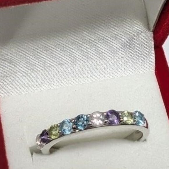 Silver Genuine Gemstone Ring 9 Gems - Picture 3 of 4